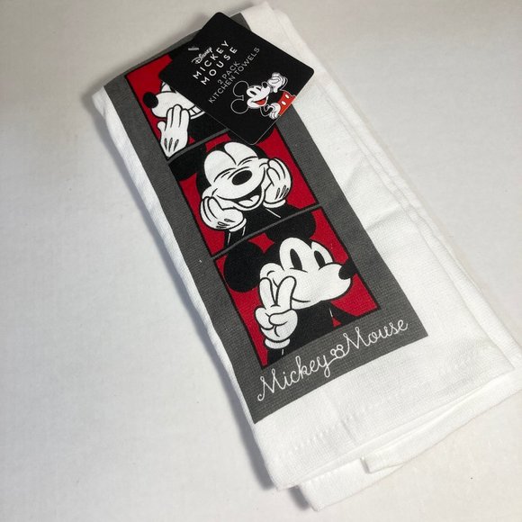 Disney Mickey Mouse Tea Towel Set Kitchen Towels Set of 2 Smiling 100% Cotton - Picture 2 of 11